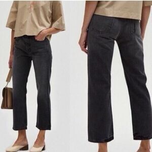 GRLFRND Linda Jeans Women Sz 29” Washed Black High Rise Button Fly Straight ECU